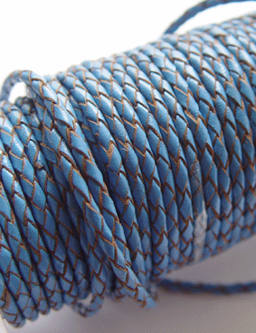 Reststück 30cm Lederband geflochten 3mm capriblau
