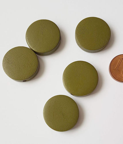 10 Holzperlen Scheiben Disc 20mm olivgrün