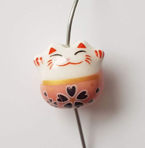 Keramikperle Katze Glückskatze Maneki Neko lachsfarben